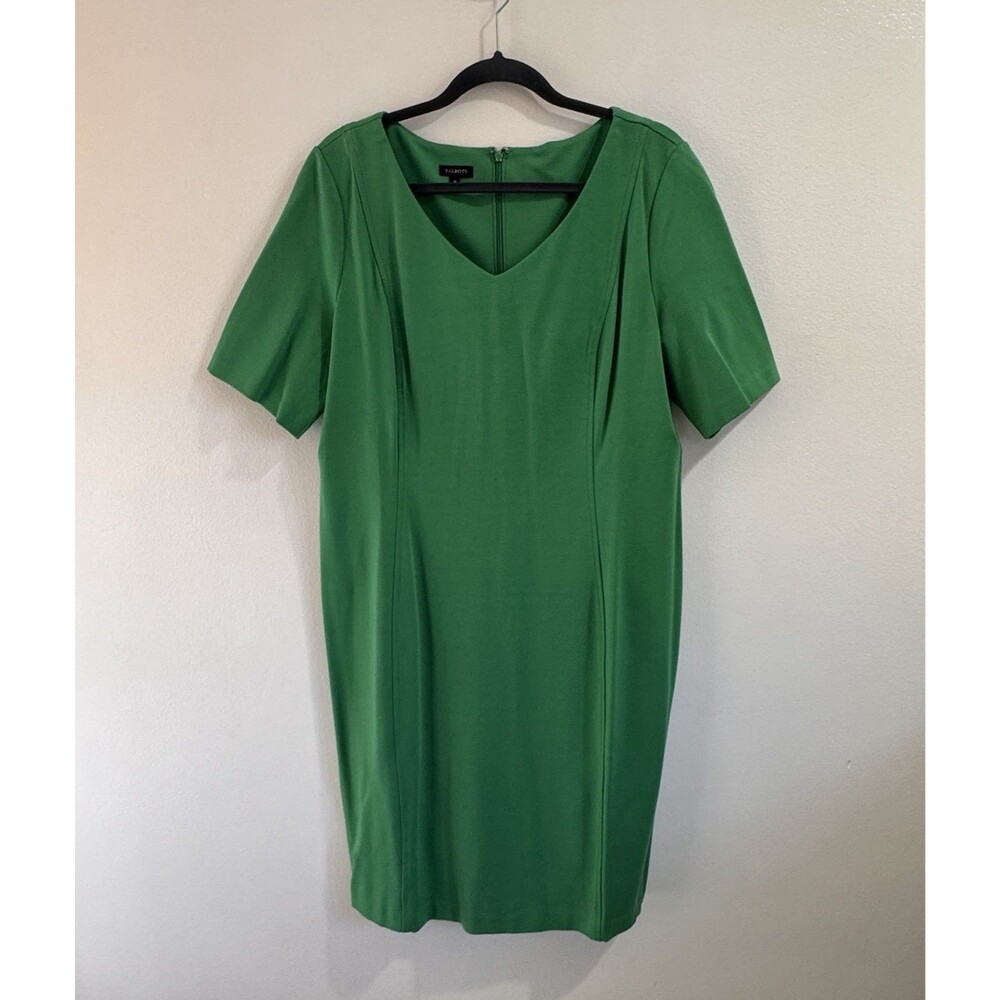NWOT Talbots Shirt Dress 16 Kelly Green V-neck Stretch Short Sleeve Sheath